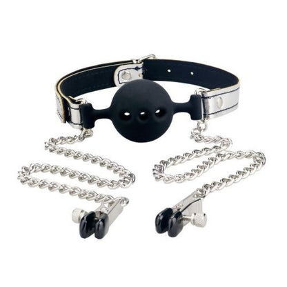 Morso bondage con pinze per capezzoli Breathable Ball Gag with Nipple Clamp