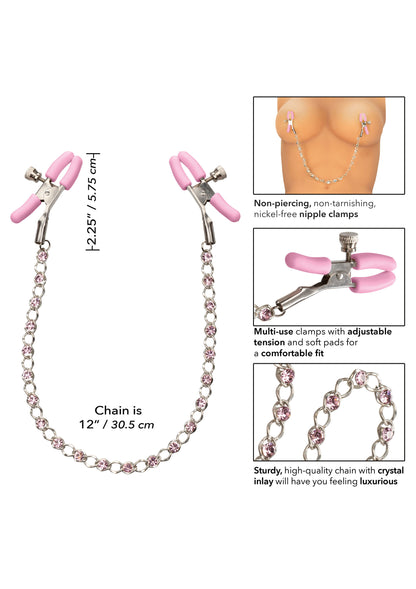 Strizza capezzoli rosa Crystal Chain Nipple Clamps