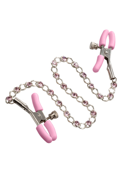 Strizza capezzoli rosa Crystal Chain Nipple Clamps