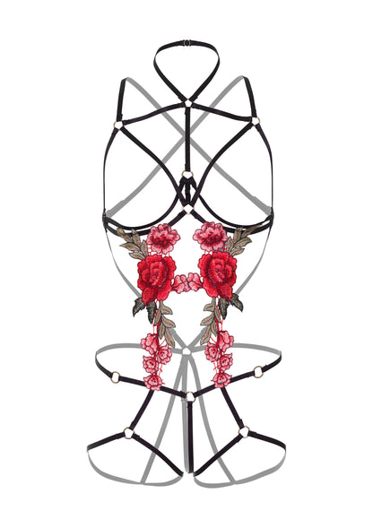 Body con ricami Roses Strappy Teddy w. Pasties