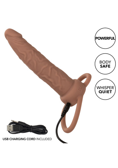 Vibratore realistico strap on Rechargeable Dual Penetrator caramel