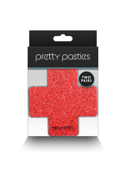 Copricapezzoli a forma di croce Pasties Glitter Cross 2 Pair Red & silver