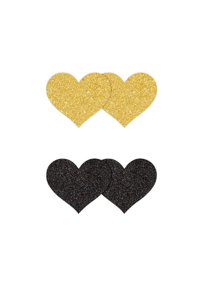 Copricapezzoli a forma di cuore Pasties Glitter Hearts 2 Pair black & gold