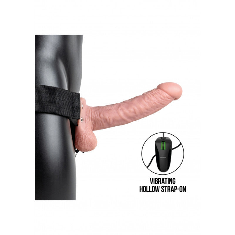 Vibratore cavo indossabile Vibrating Hollow Strap-on with Balls - 7'' / 18 cm - Flesh