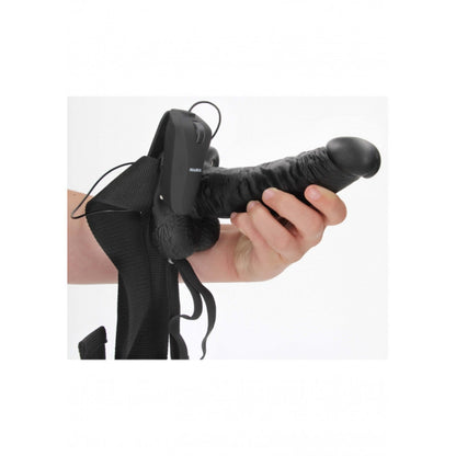 Vibratore cavo indossabile Vibrating Hollow Strap-on with Balls - 7'' / 18 cm - Black