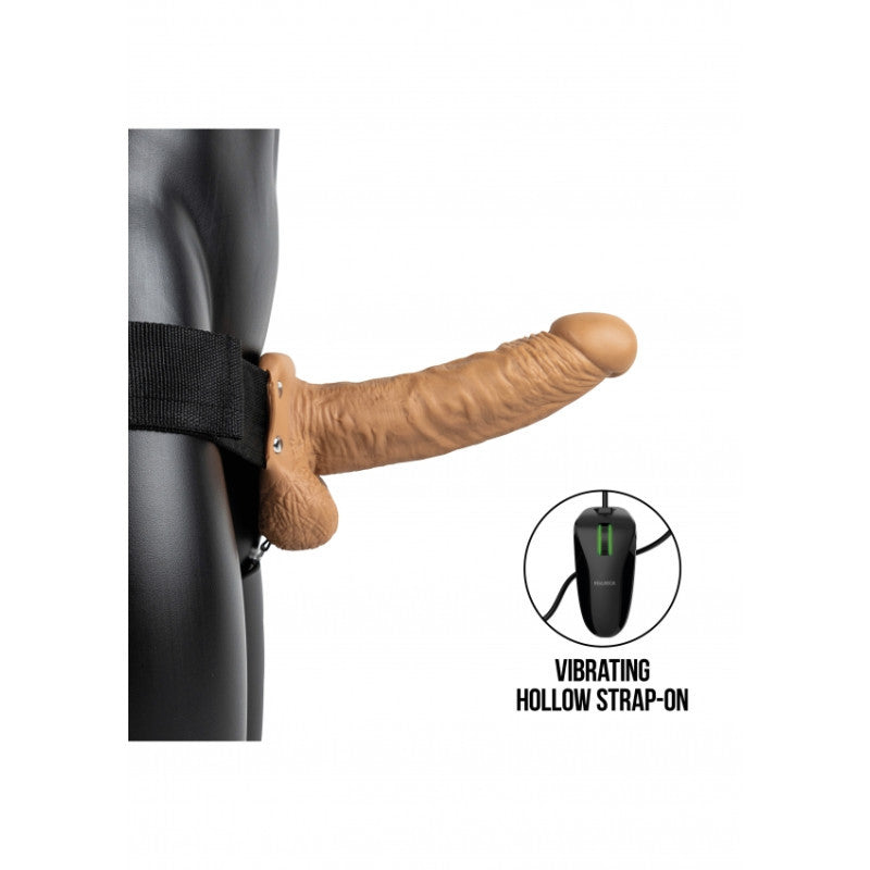 Vibratore cavo indossabile Vibrating Hollow Strap-on with Balls - 7'' / 18 cm - Tan