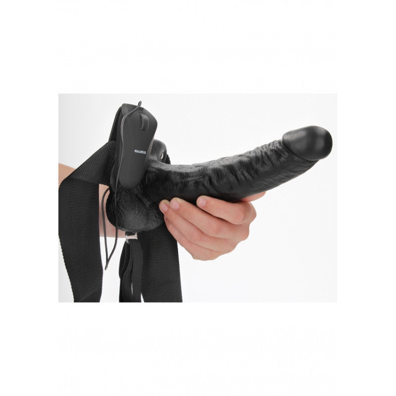 Vibratore cavo indossabile Vibrating Hollow Strap-on with Balls - 9'' / 23 cm - Black