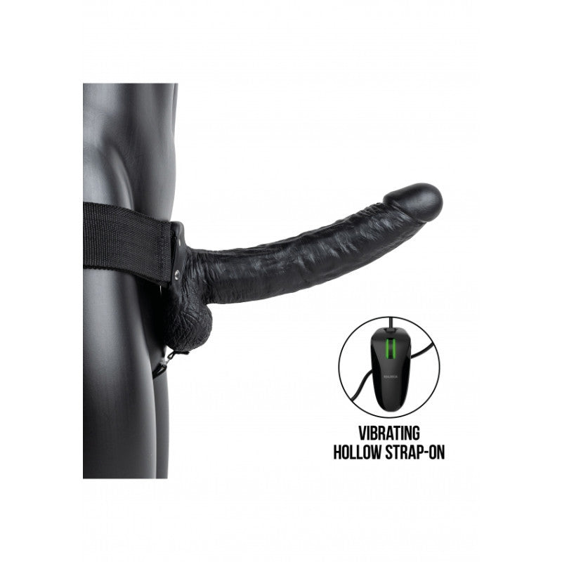 Vibratore cavo indossabile Vibrating Hollow Strap-on with Balls - 9'' / 23 cm - Black