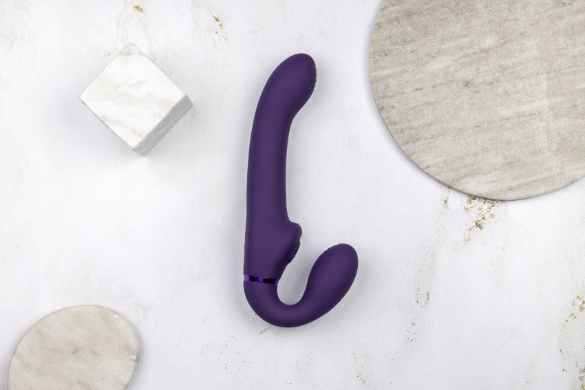 Vibratore vaginale anale strap on Dual Pulse-Wave & Airwave Strapless Strapon Purple