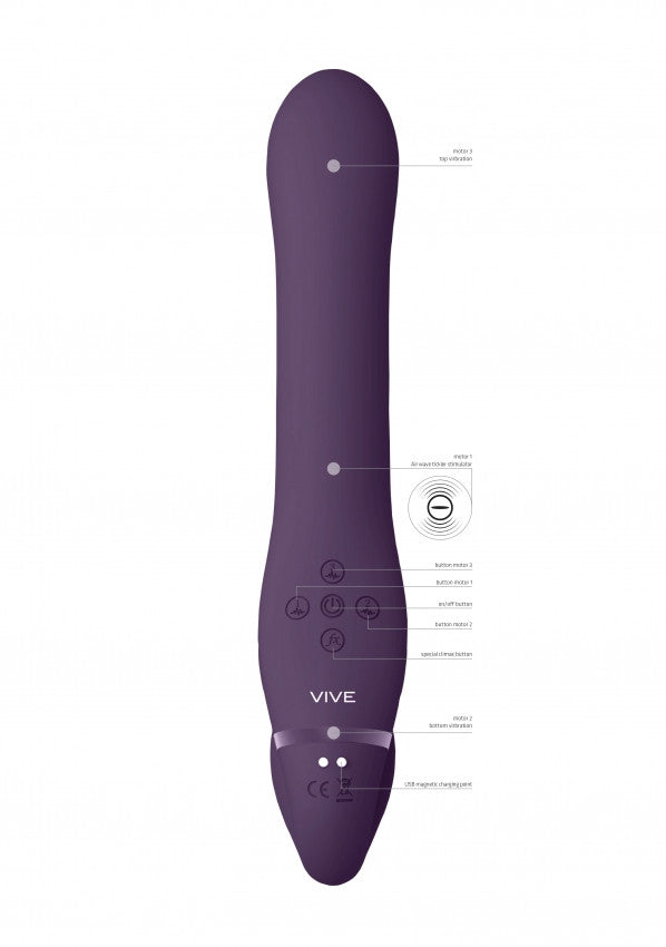 Vibratore vaginale anale strap on Dual Pulse-Wave & Airwave Strapless Strapon Purple