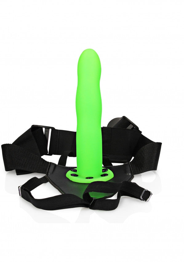 fallo indossabile CURVED HOLLOW STRAP-ON - 8'' / 20 CM - GLOW IN THE DARK