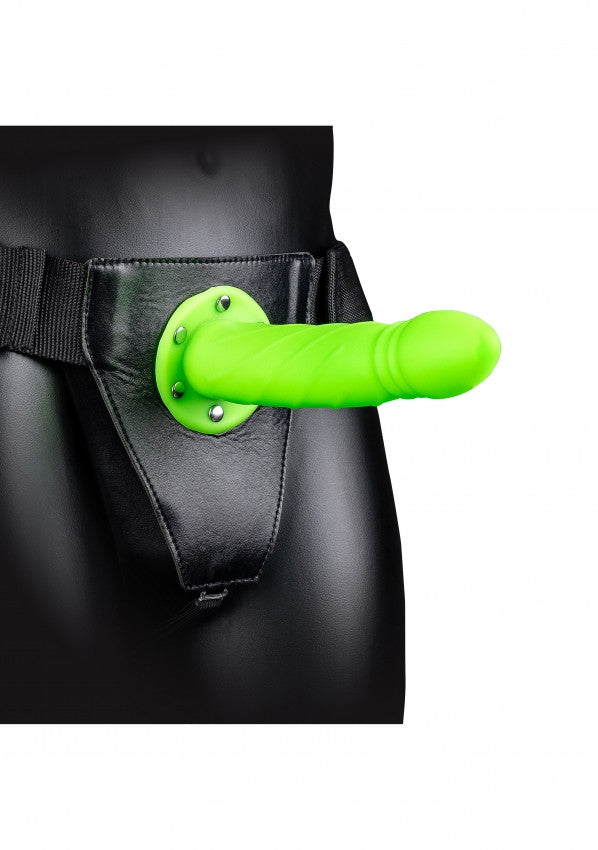 fallo indossabile Twisted Hollow Strap-on - 8'' / 20 cm - GitD - Neon Green