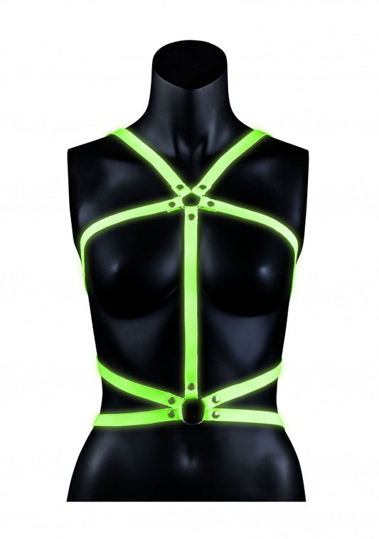 Pettorina bondage body Harness - Glow in the Dark - Neon Green/Black