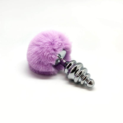 Plug anale con coda Metal Anal Fluffy Twist Plug L purple