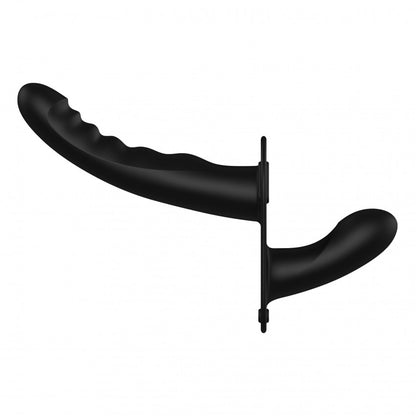 Dildo indossabile doppio Dual Silicone Ribbed Strap-On Adjustable Black