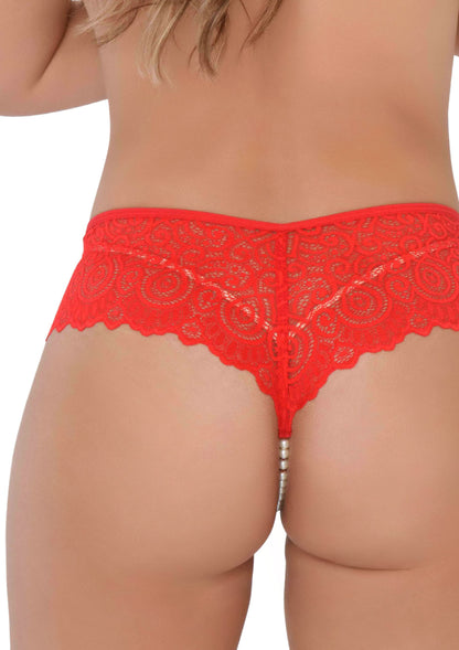 Slip in pizzo con perle Ashley Pearl String red