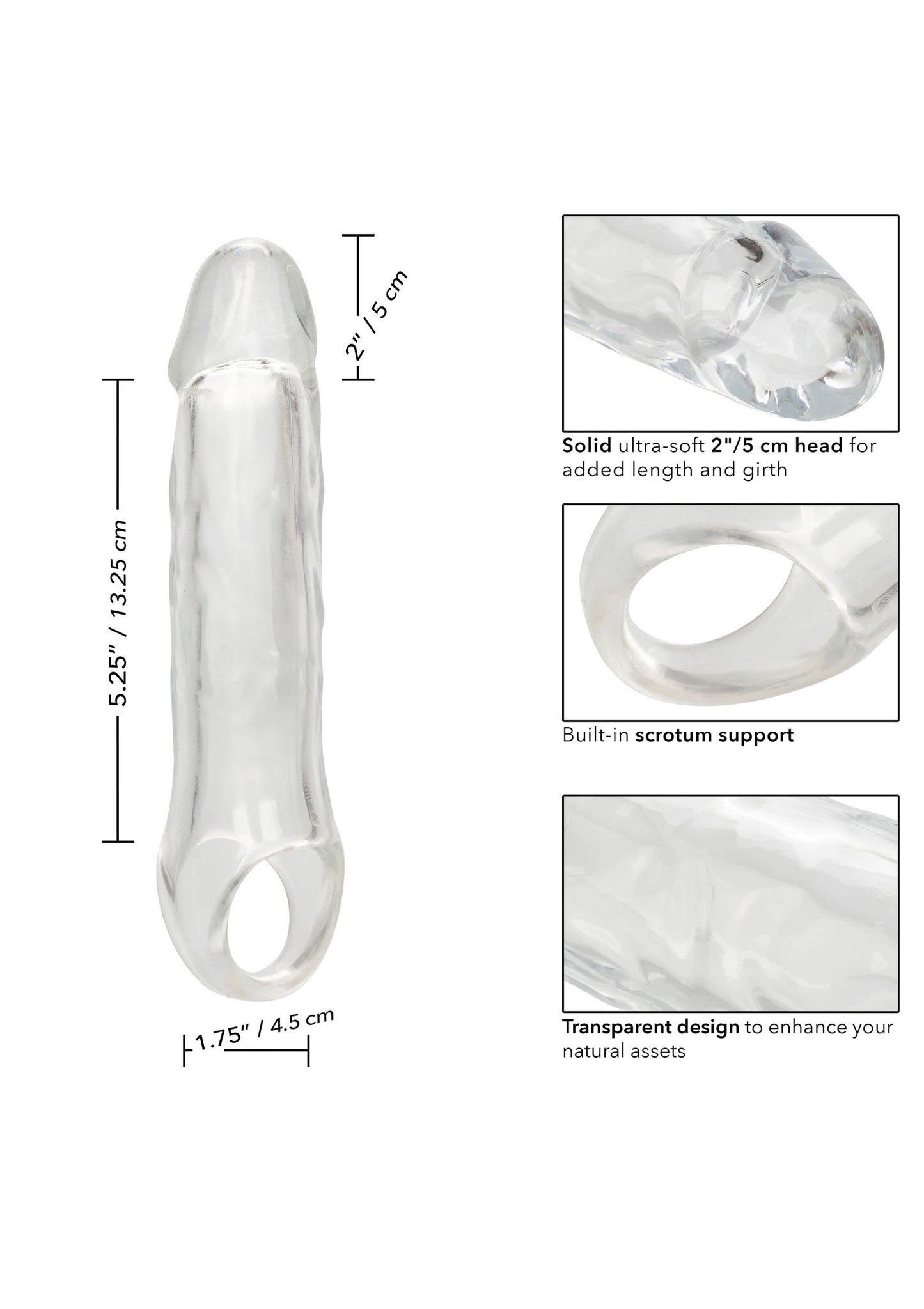 Guaina fallica con anello per testicoli Clear Extension 7.5 In