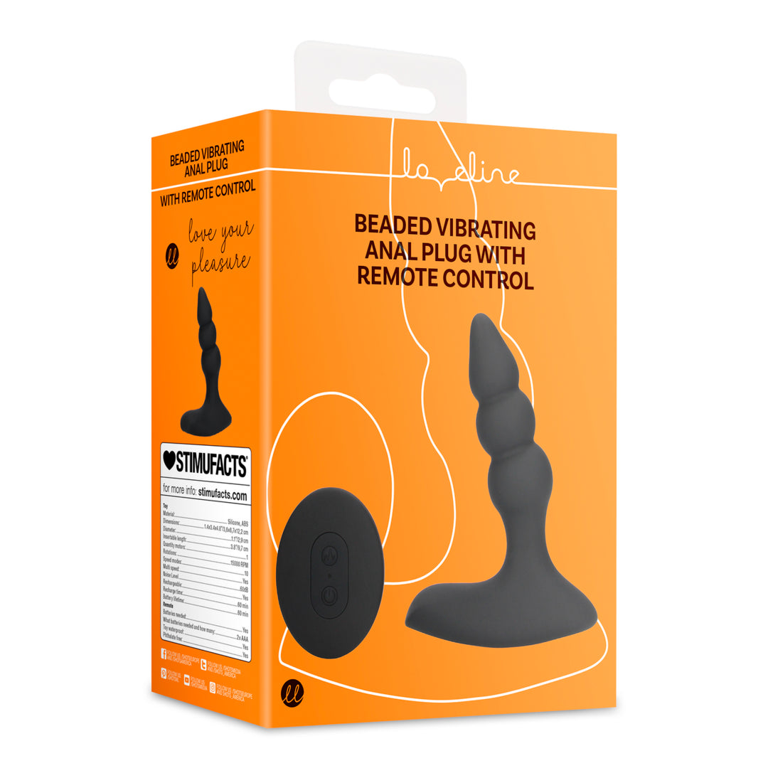 Beaded Vibrating Anal Plug with Remote Control - Licorice Black