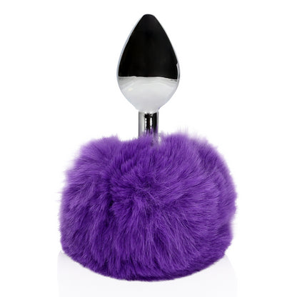 Bunny Tail with Metal Butt Plug - Purple