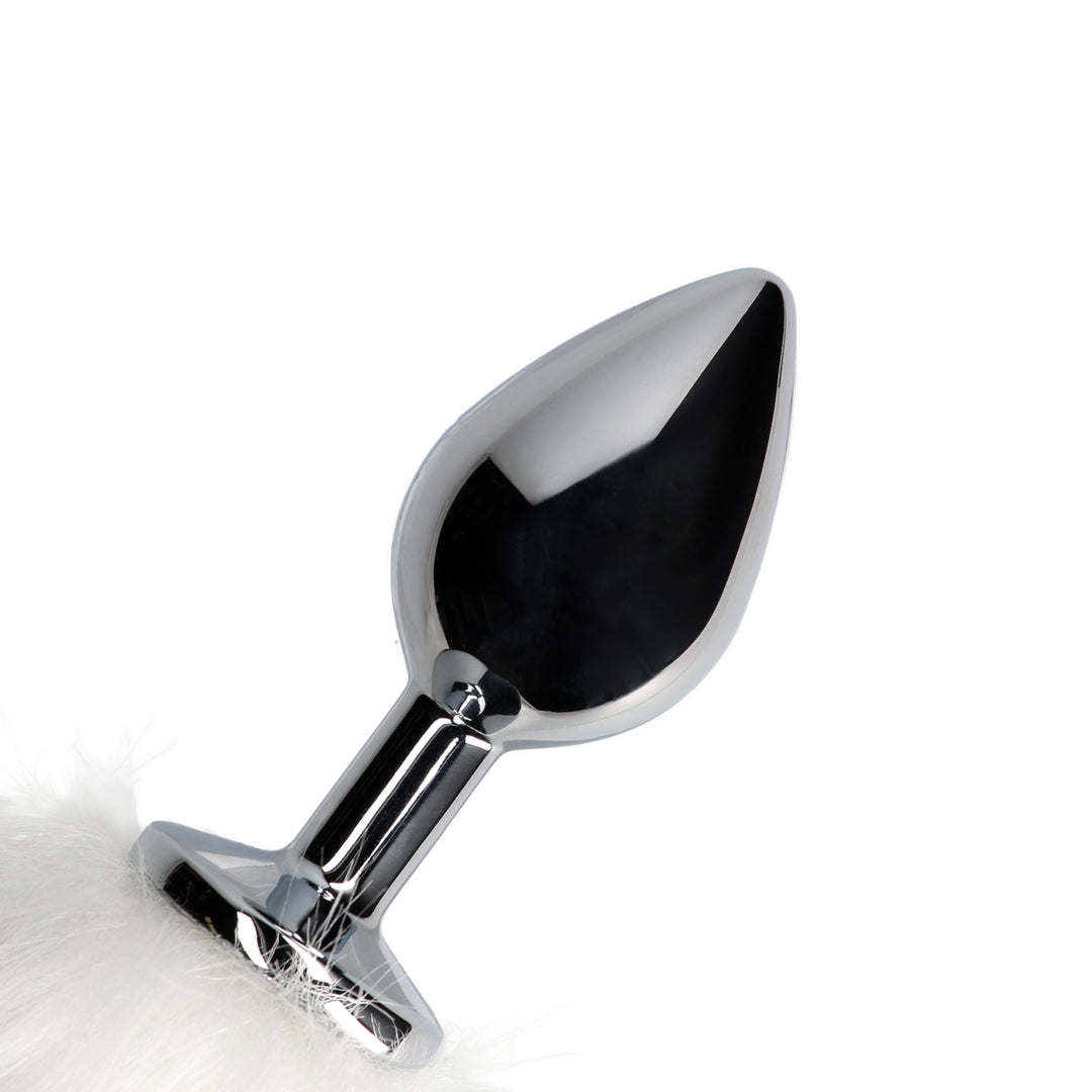 Fox Tail with Metal Butt Plug - White