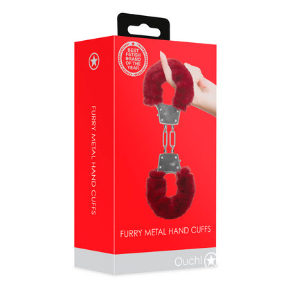 Furry Metal Hand Cuffs - Red