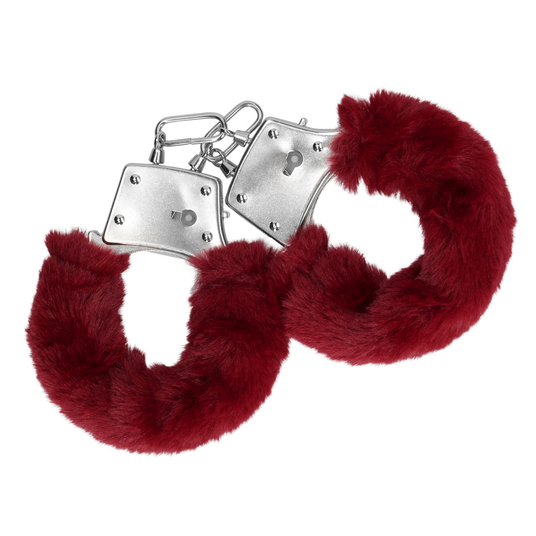 Furry Metal Hand Cuffs - Red