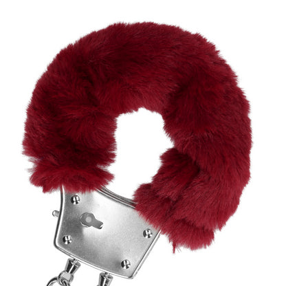 Furry Metal Hand Cuffs - Red