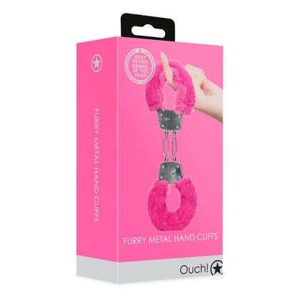 Furry Metal Hand Cuffs - Pink