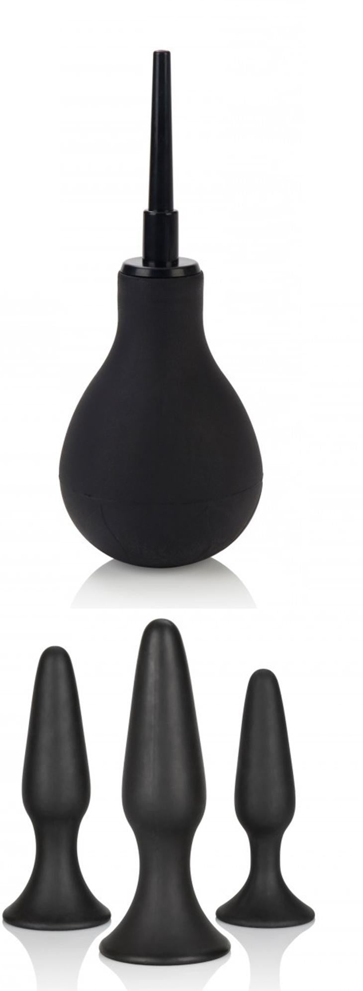 kit plug fallo anale con ventosa dildo fallo in silicone sex toys stimolatore nero con doccia intima