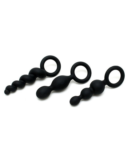 set kit plug fallo anale 3 pz dildo in silicone nero satisfyer butt plugs black