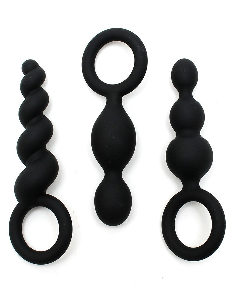 set kit plug fallo anale 3 pz dildo in silicone nero satisfyer butt plugs black