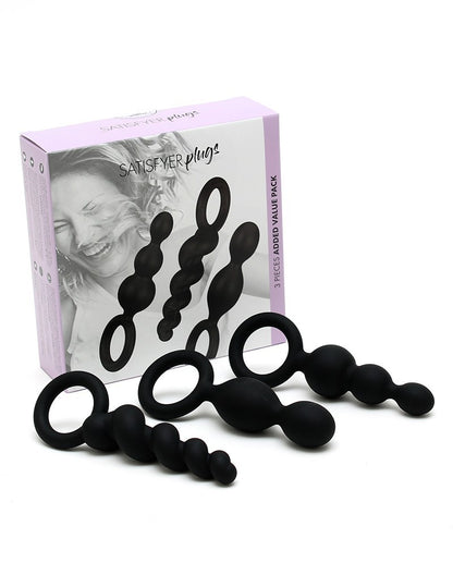 set kit plug fallo anale 3 pz dildo in silicone nero satisfyer butt plugs black