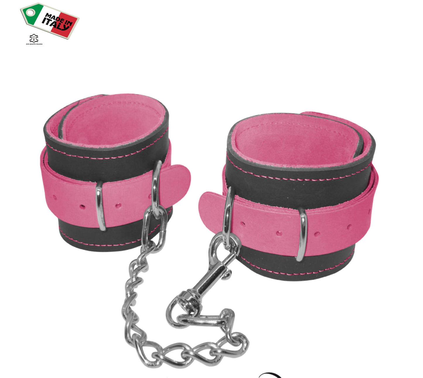 cavigliere costrittivo in vera pelle cuoio nero e rosa bondage restriant professionale