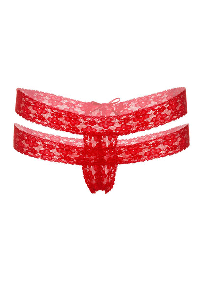 Perizoma in pizzo floreale rosso Lucy crotchless thong panty