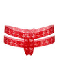 Perizoma in pizzo floreale rosso Lucy crotchless thong panty